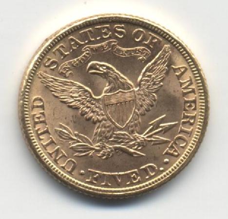 5 долларов США 1882г  золото