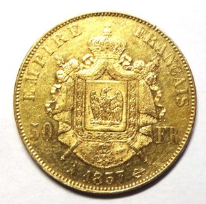 Золото . 50 франков Франция 1857 год