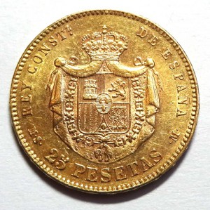 25 песет Испания 1880 год