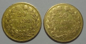 20 франков Франция Луи Филипп I  2 шт. (1839 и 1841 )