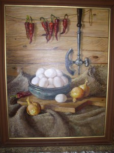 Бруснецов Г. Я. "натюрморт с яйцами и луком"