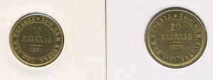 Фины 10 и 20 марок 1881 и 1878 г