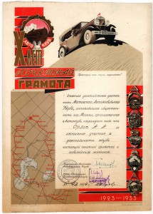 Грамота. 1933. Х лет Московскому автомобильному клубу