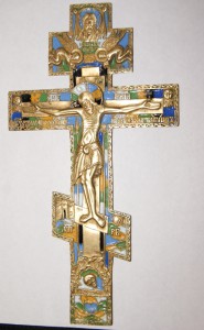 Крест-Распятие 6 эмалей,с датой, орнамент редкий (Хрусталев)