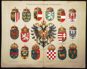 Австро-Венгрия. Хромолитография с гербами А-В Империи