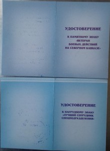 Документы к знакам на подполковника МВД за службу в Чечне.