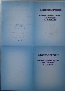 Документы к знакам на подполковника МВД за службу в Чечне.