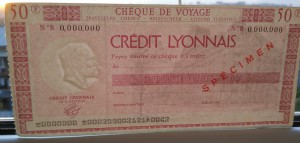 Cheque de voyage cinquante francs francais 50,100,250 f.