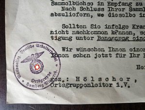 письмо пожертвования в фонд НСДАП