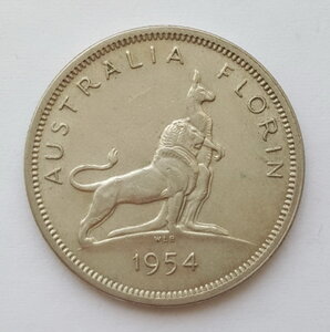 Австралия 1 флорин 1954 года ( UNC ) Визит Елизаветы II