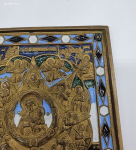 Меднолитая икона Неопалимая Купина Геометрический рисунок .