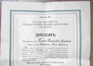 Эмиграция. Диплом Русского института в Праге 1922 год