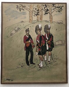 Рисунок Офицеры и солдаты шотландской армии,акварель,автор??