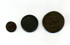 2 копейки 1766 , Полушка 1767 ем , 1 Копейка серебром 1842