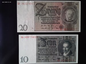 Германия.10 и 20 марок 1929 UNC . Оценка
