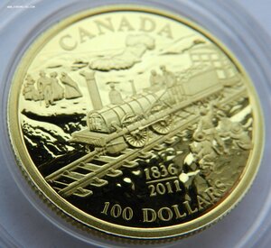 100 долларов 2011г. 175 лет железным дорогам Канады. Золото