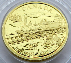 100 долларов 2011г. 175 лет железным дорогам Канады. Золото