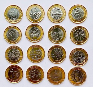 16 монет 1 реал "Олимпиада в Бразилии" 2014-2016 биметалл