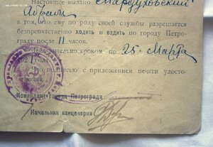Удостоверение ПЕТРОГРАД, ПРОПУСК после 11 часов,  1921 год