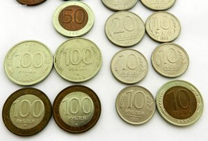 17 монет 10, 20, 50, 100 рублей 1991, 1992, 1993 ММД, ЛМД