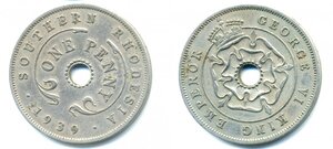 Южная Родезия 1 пенни, 1939