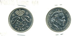 Монако 5 франков, 1971