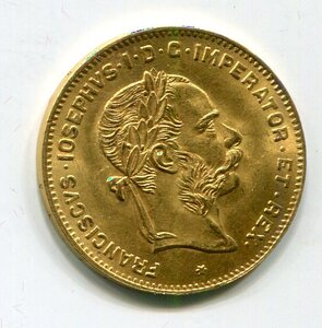 Австро-Венгрия. 4 флорина-10 франков 1892. Золото 3,22 г
