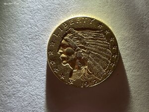 2 1/2 $ золото США, ИНДЕЕЦ отличния, блеск 1912