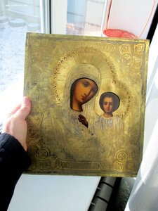 Икона "Казанской Божией Матери" штихельный оклад. Увеличенны