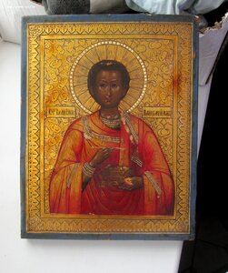 Икона Святой Пантелеимон Целитель. Сусальное золото, кипарис