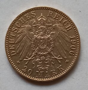 20 марок 1906 года, золото.