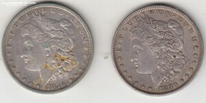 доллары США-серебро-ранний морган 1879 и 1880 гг.