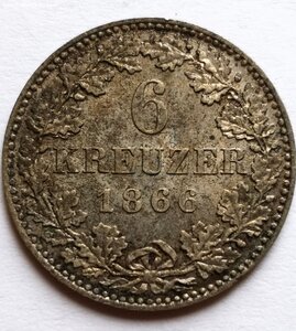 6 крейцеров 1866 г.франкфурт состояние unc-aunc