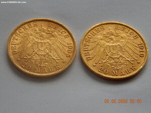 20 марок 1905 + 1910 г.г. -Вильгельм - II .-  Пруссия .