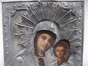 Казанская в окладе, посеребрение.