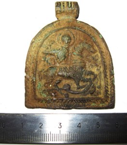 Арочная икона 14в. Л.с. Св. Георгий, о.с. Св. Николай.