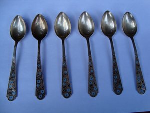 Комплект ложек серебро,эмаль,позолота