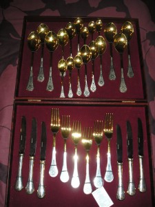 (Москва) набор столового серебра - чернение, позолота