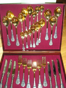 (Москва) набор столового серебра - чернение, позолота