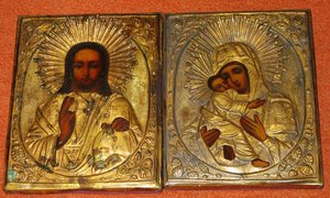 Икона- Венчальная пара в киоте из сусалки