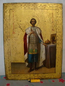 2-х стор. икона (53,5х40): А. Невский+апост. Павел и Петр.