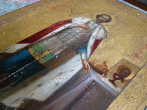 2-х стор. икона (53,5х40): А. Невский+апост. Павел и Петр.