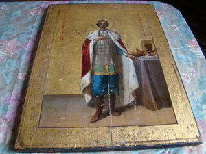 2-х стор. икона (53,5х40): А. Невский+апост. Павел и Петр.