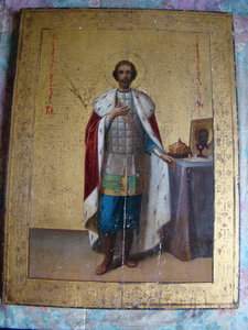 2-х стор. икона (53,5х40): А. Невский+апост. Павел и Петр.