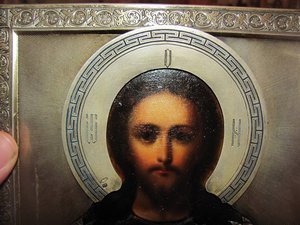 Икона Спасителя. Меандровый венец. 84 проба, СГ.