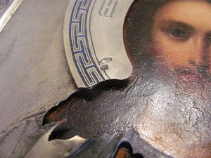 Икона Спасителя. Меандровый венец. 84 проба, СГ.