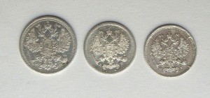 10 коп 1867, 10 коп 1902,15 коп 1908 года. В СОХРАНЕ!
