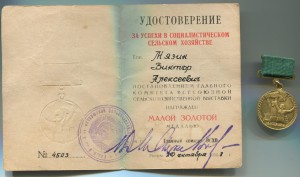 Золотая медаль ВДНХ с док.