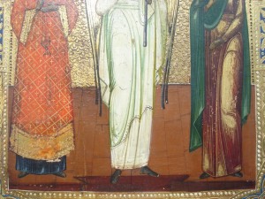 Столбы на золоте. Лаврентий, Ангел Хранитель и Мария.