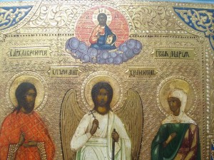 Столбы на золоте. Лаврентий, Ангел Хранитель и Мария.